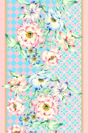 长巾 边框 花卉 粉嫩 小清新 几何 方格 菱形印花华亿平台图片