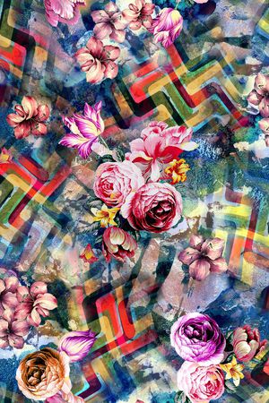 花卉 多彩 几何 不规则条纹印花华亿平台图片