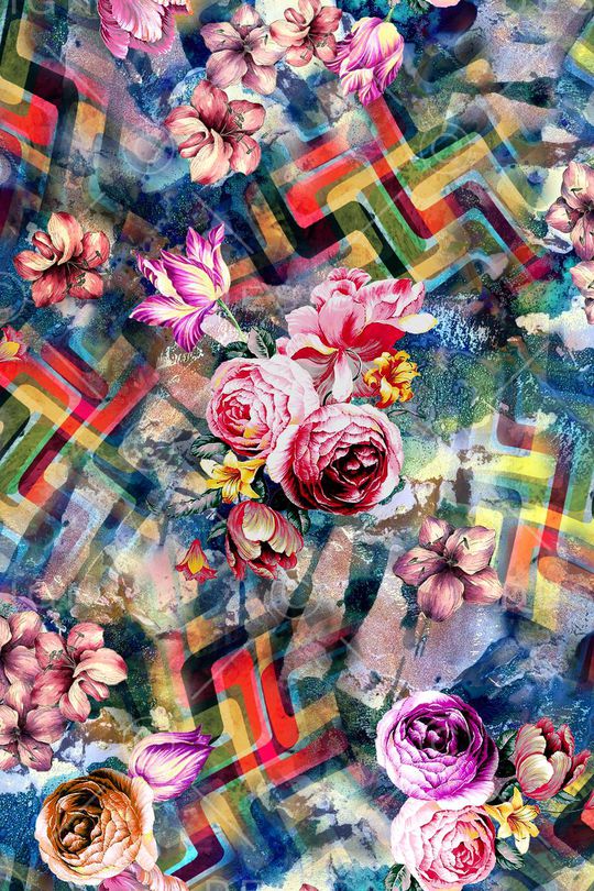 花卉 多彩 几何 不规则条纹印花华亿平台图片