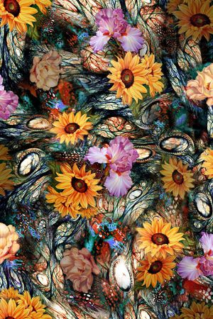 花卉 老人服装 老人装 暗色调 肌理 炫彩 印花华亿平台图片