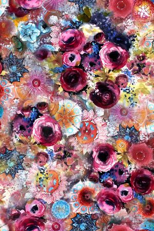 花卉 老人服装 老人装 暗色调 肌理 手绘印花华亿平台图片