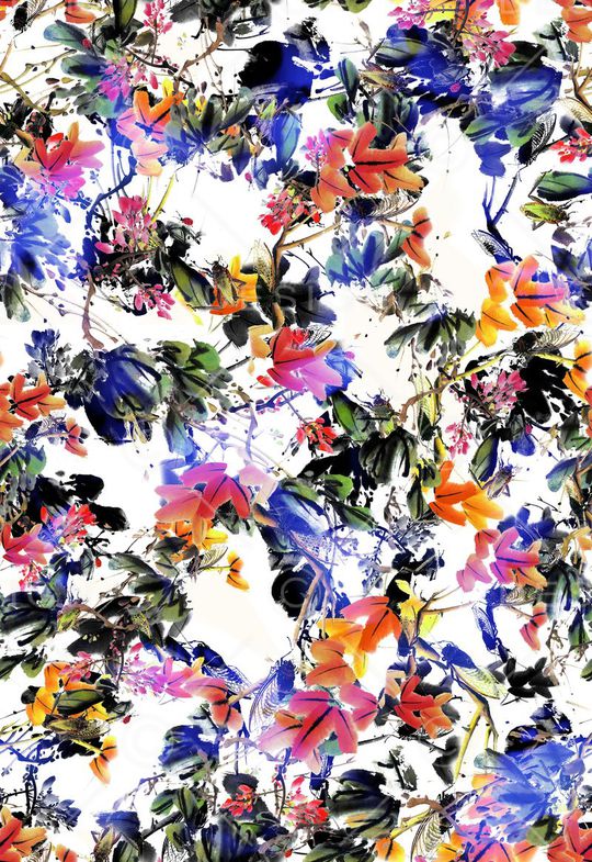 中国风 水墨 花卉 印花华亿平台图片