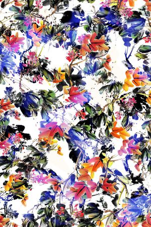 中国风 水墨 花卉 印花华亿平台图片