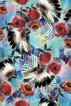 朦胧 水彩 花卉 羽毛印花华亿平台图片