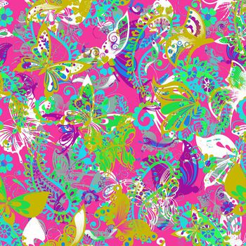 257082-缤纷蝴蝶花卉鲜艳组合印花华亿平台