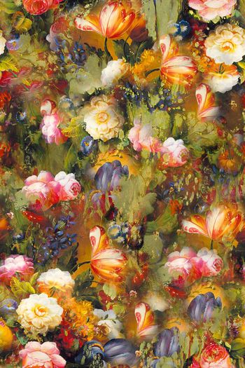 257129-WT183油画笔触抽象点随意花卉印