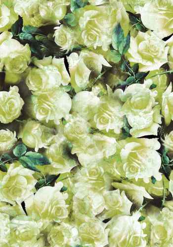 257134-油画效果斑驳花卉玫瑰花乱花满布印花