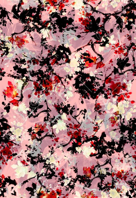 花卉 水墨 梅花 红梅 腊梅 中国风印花华亿平台图片