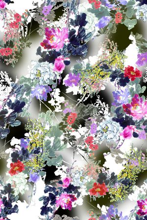 中国风 水墨 花卉印花华亿平台图片