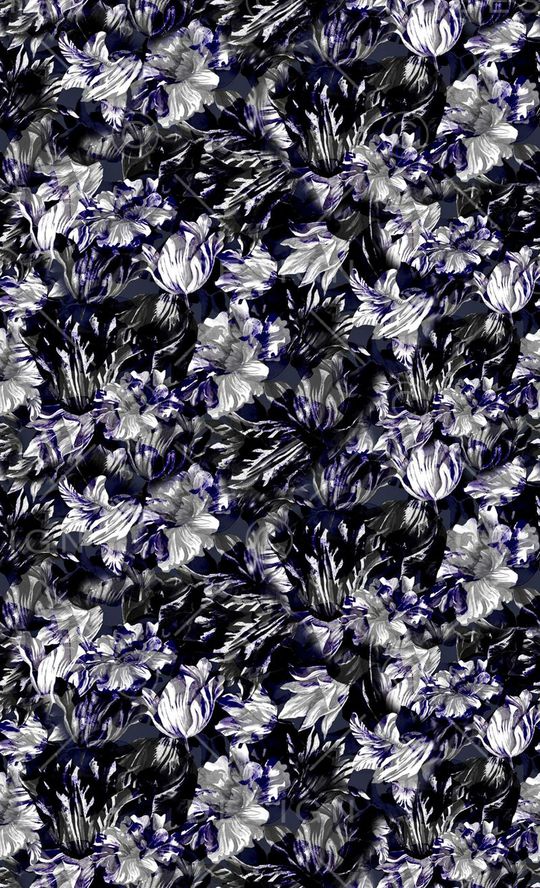 复古 深色 油墨画 花卉 黑底印花华亿平台图片