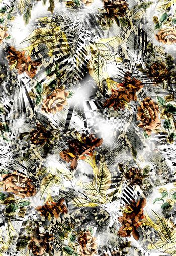 257320-动物纹蛇纹树叶花卉花朵抽象组合