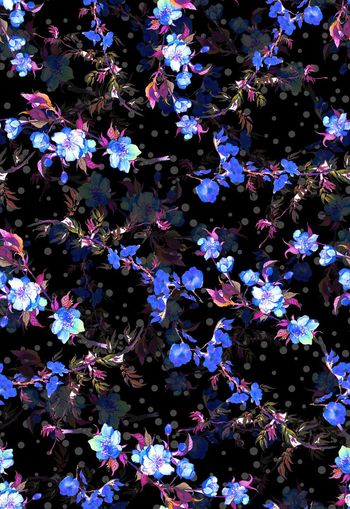 257543-黑底波点水彩花卉花朵