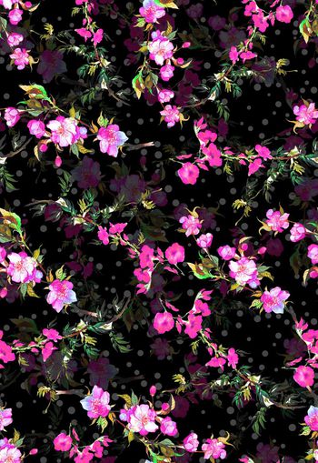 257544-黑底波点水彩花卉花朵