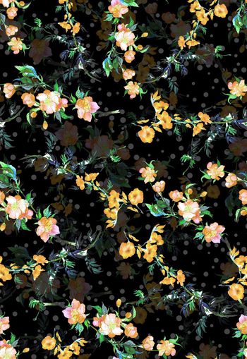 257545-黑底波点水彩花卉花朵