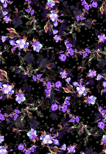 257546-黑底波点水彩花卉花朵