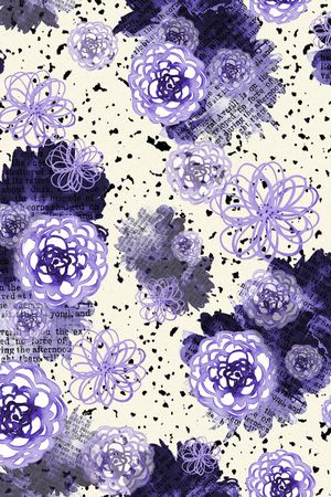 水彩 花卉 报纸 拼贴印花华亿平台图片