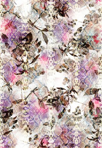 258077-水彩效果蛇纹花卉花朵组合