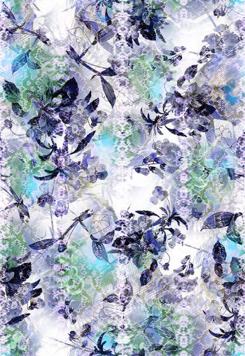 258078-水彩效果蛇纹花卉花朵组合