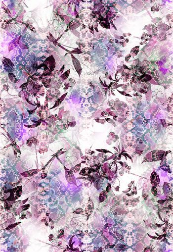 258079-水彩效果蛇纹花卉花朵组合