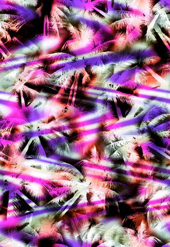 258234-热带花卉椰树水彩效果花朵植物组合