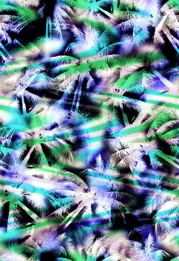 258236-热带花卉椰树水彩效果花朵植物组合