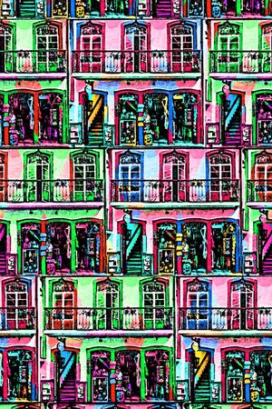 插画 油画 房子 建筑 卡通印花华亿平台图片