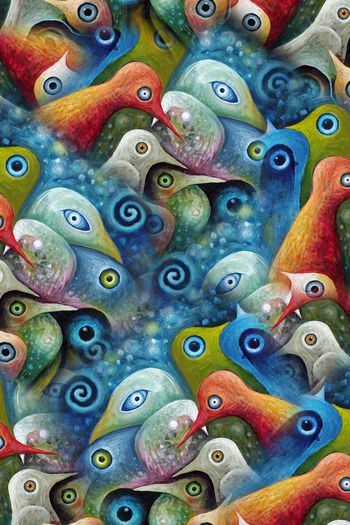 258984-抽象派小鸟油画