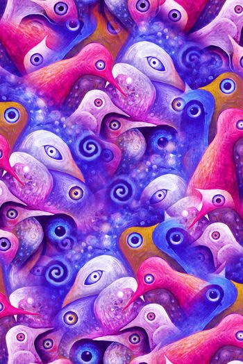 258985-抽象派小鸟油画