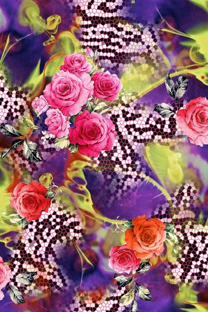 水彩 花卉 玫瑰 马赛克 几何印花华亿平台图片