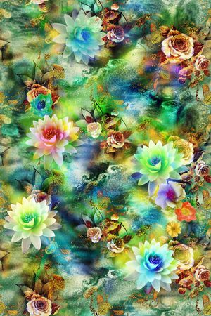 花卉组合印花华亿平台图片