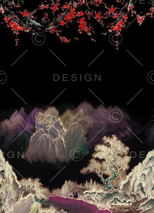 水墨、复古中国风类印花华亿平台图片