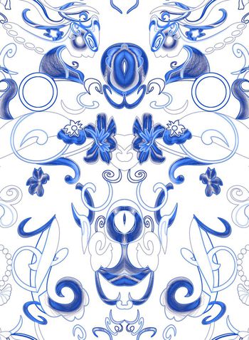 261726-A11-D - 白底民族青花