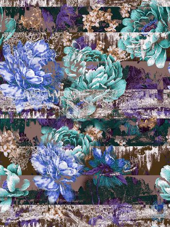 262189-肌理斑驳花卉条子笔触暗夜复古豪华印