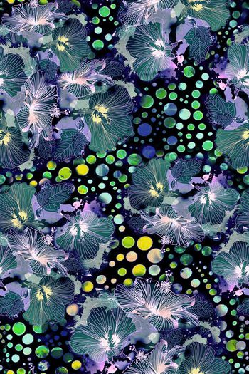 263169-WT219暗夜黑底水墨笔触水彩花卉