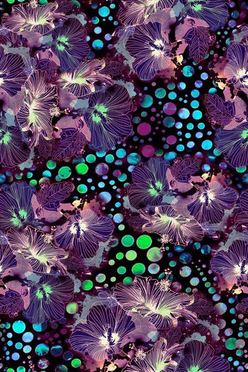 263171-暗夜黑底水墨笔触水彩花卉圆点组合印