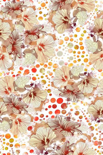 263172-暗夜黑底水墨笔触水彩花卉圆点组合印