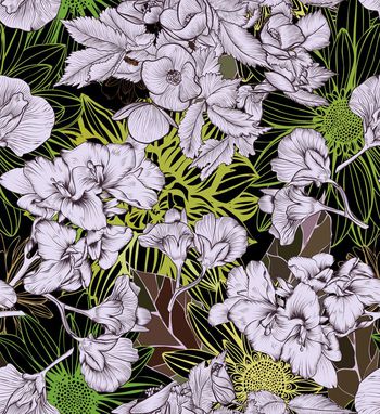 263181-WT220暗夜黑底水墨复古花卉复叠