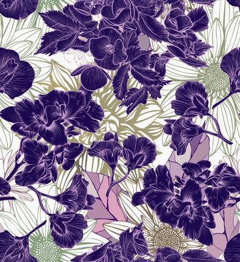 263183-暗夜黑底水墨复古花卉复叠组合印花