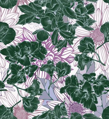 263184-暗夜黑底水墨复古花卉复叠组合印花