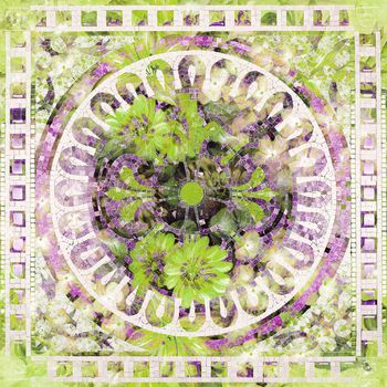 263357-扎染效果民族图案斑驳花卉印花方巾