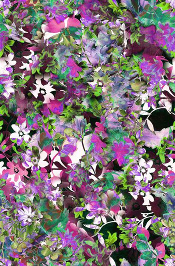 263486-暗夜黑底水墨笔触水彩花卉印花