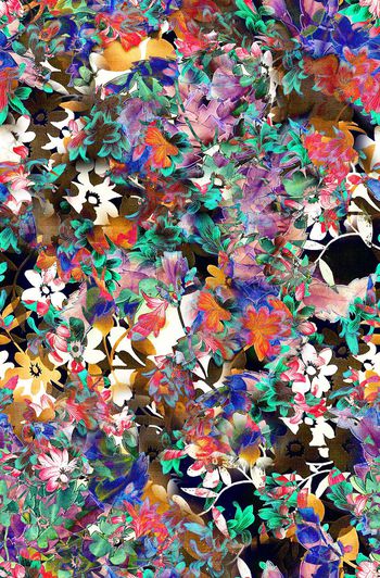 263487-暗夜黑底水墨笔触水彩花卉印花