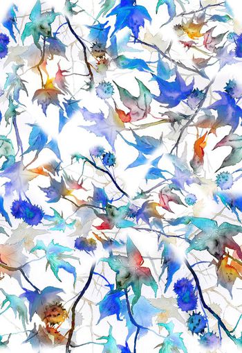 263971-多彩水彩水墨效果树叶组合