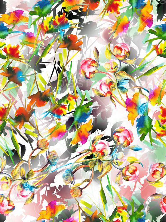 水彩花卉印花华亿平台图片