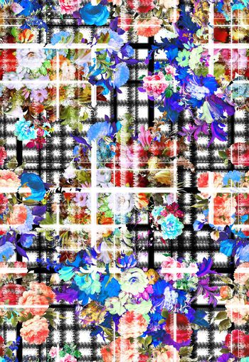 267348-格纹花卉花朵组合