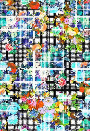 267350-格纹花卉花朵组合