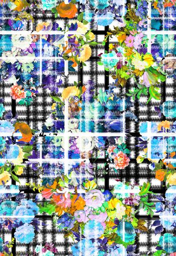 267351-格纹花卉花朵组合