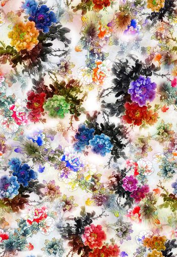 279911-多彩国画水墨花卉花朵组合