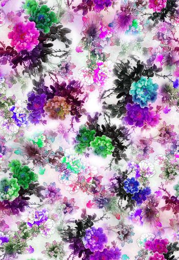 279912-多彩国画水墨花卉花朵组合