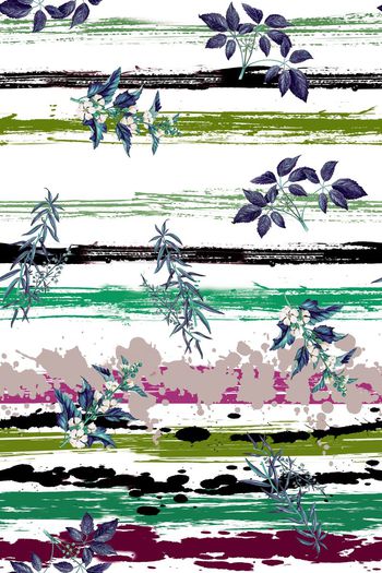 281793-水墨笔触条纹植物组合印花